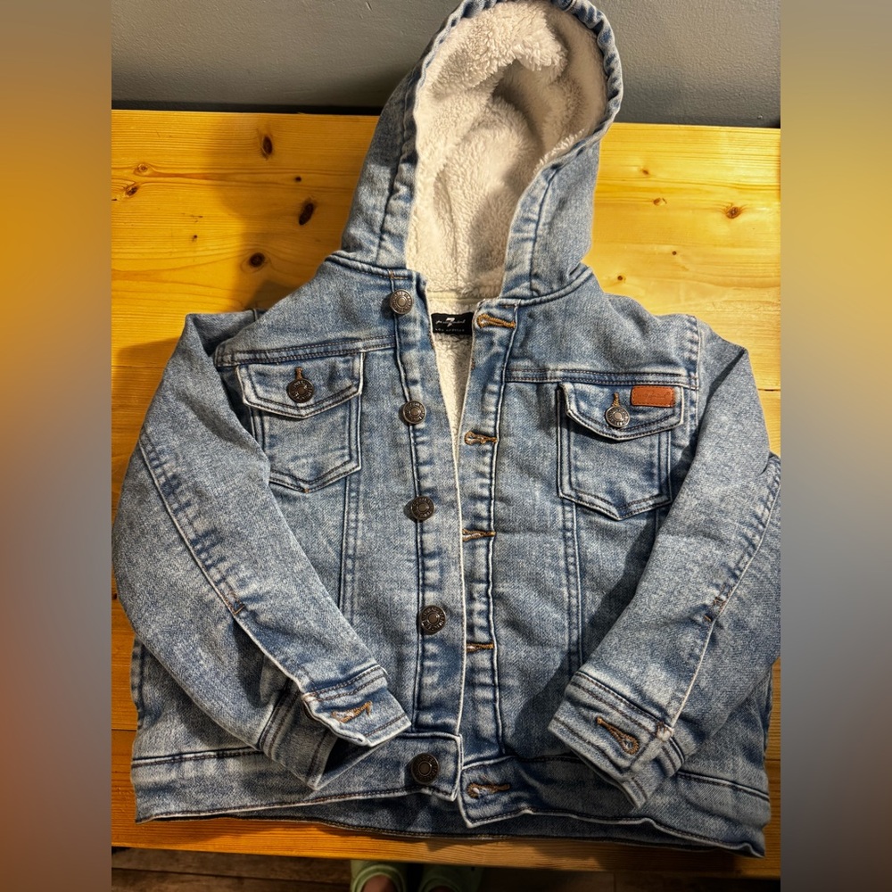 Kids Hooded Sherpa-Lined Denim Jacket - Light Blue